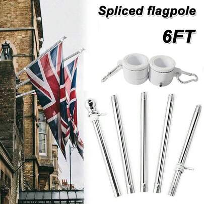 6FT (1.85M) Flag Pole For Garden With Flag Pole Holder, Stainless Steel Flag Pole Kit For House, Flag Pole For Outdoor, Wall Mounted Flag Pole(Silver),Christmas