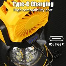 1PC Multi-Function Powerful Fan Camping Light With Battery Indicator, Fast-Cooling Fan, Multi-Purpose Hook, Type-C Charging, Dual Light Colors (3+2 Modes), Daily Waterproof, Ideal For Outdoor Camping, Family Picnics, Garden Parties, Fishing, And More - Multicolor - View 7