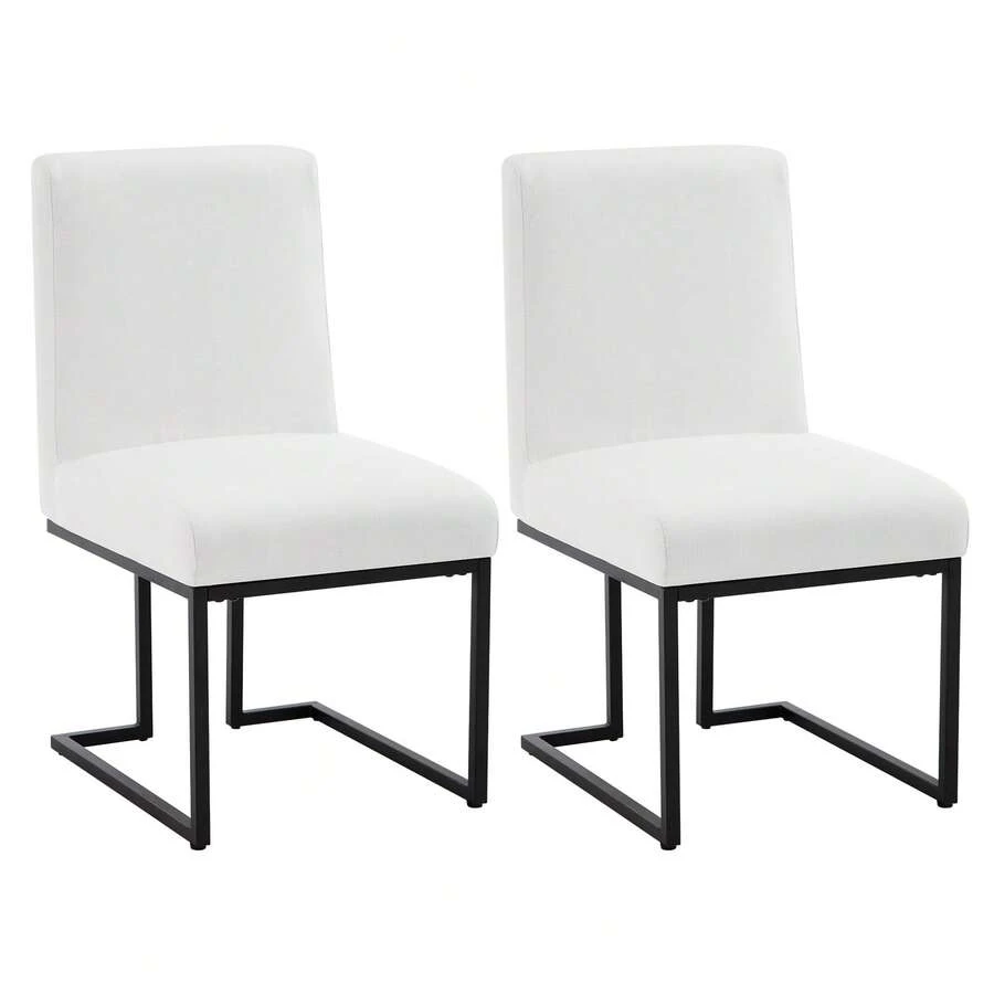 Chummaven Modern Kitchen Dining Chairs Set Of 2 Kitchen Dining Chair In Linen, High Back Design And Metal Legs Suitable For Restaurants And Kitchens, White