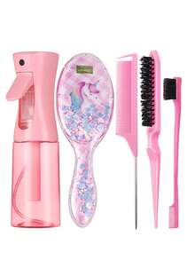 Bộ dụng cụ đa năng: Bình xịt & lược, bàn chải ướt, lược chải mượt tóc có nhũ (bàn chải đệm thiết kế hình kỳ lân trong suốt), phù hợp với mọi loại tóc, kể cả tóc xoăn tự nhiên và tóc thẳng, bình xịt (200ml), bộ dụng cụ tạo kiểu tóc. - Nhiều màu - Xem 13