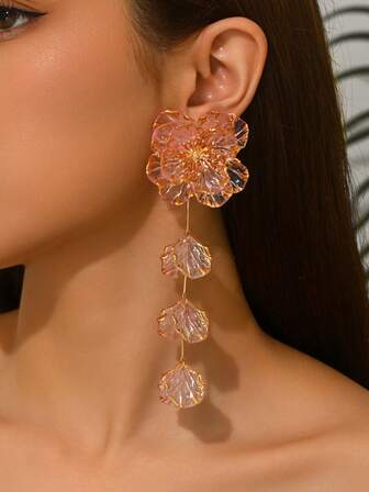 2 piezas Pendientes elegantes y vintage con forma exagerada de corazón rojo, ola y flor bohemia, hechos a mano con cuentas, piedras, conchas, resina de jade falso y borlas doradas y de cobre, adecuados para fiestas, vacaciones y regalos del Día de San Valentín