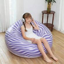 1 pieza Sofá inflable a rayas azules, silla de camping portátil para niños, sofá perezoso ligero y fácil de almacenar para uso en interiores y exteriores - Azul oscuro - Ver 7