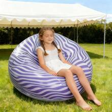 1 pieza Sofá inflable a rayas azules, silla de camping portátil para niños, sofá perezoso ligero y fácil de almacenar para uso en interiores y exteriores - Azul oscuro - Ver 4