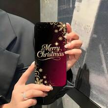 1PC Phone Case ,  Merry Christmas Gold Snowflake Pattern , Stylish Phone Case, Phone Decoration, All-around Lens Protection, Creative Small Gift, Funny Gift for Boys and Girls - Negro - Ver 5