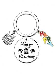 18th Birthday Surprise! Stainless Steel Keychain With Cake Letter Pendant, Creative Gift For Friends, Classmates, Girlfriends - Multicolor - View 5