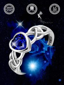 1 chiếc nhẫn nút thắt Celtic hình trái tim bằng bạc Sterling S925 đính đá Zirconia màu xanh lam, trang sức nữ, thích hợp để trang trí hàng ngày, trang trí lễ Phục sinh, trang trí lễ hội âm nhạc, quà tặng lễ Phục sinh, quà tặng Giáng sinh, quà tặng đám cưới, đi kèm hộp quà - Nhẫn zircon xanh hình trái tim - Xem 7
