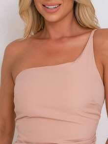 LXC Women's White One Shoulder Long Bridesmaid Dress With Side Slit - Bụi hồng - Xem 9