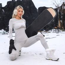 无缝保暖滑雪内衣套装 - 长袖衬衫和裤子 - 淺灰色 - 查看 1