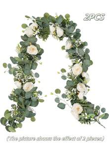 2/1pc Artificial Eucalyptus Wreath With White Rose, Fake Rose Vine, Baby's Breath, Green Plants, For Home Party Wedding Table Decor, Wedding Arch Centerpiece Party Table Backdrop Decoration, Artificial Flowers For Decor, Room Decor, Birthday Decor - Multicolor - View 14