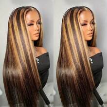 Bone Straight Lace Front Wigs Human Blended Hair 13x4 HD Transparent Lace Front For Women Glueless 4/27 Honey Blonde Brazilian Virgin Hair Lace Frontal Wig 200% Density Pre Plucked With Baby Hair Hairline - S4/27 - View 7