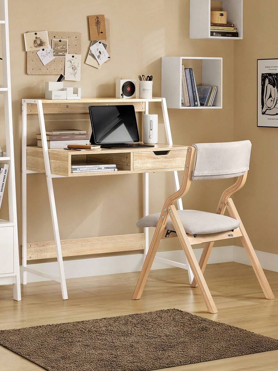 SoBuy FWT63-N Mesa de Escritorio Mesa de Ordenador con 2 cajones y 1 Estante L81 cm x P50cm x H100cm ES Mesa Escritorio Silla de Oficina Muebles de Oficina en Casa, Mobiliario de estudio Caqui estilo nórdico, estilo sencillo Metal 76x50x75 cm - Marrón - Ver 1