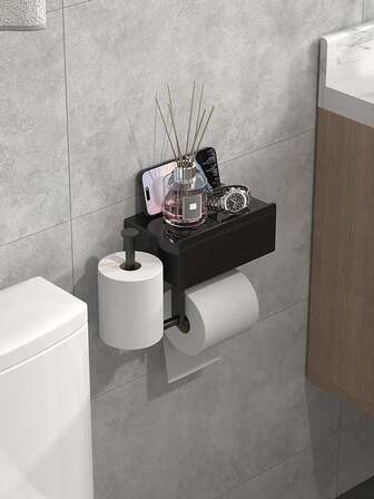 1pc Wall-Mounted Tissue Box, Bathroom Paper Towel Holder With Drawer, Self-Adhesive Toilet Paper Dispenser, Suitable For Bathroom Storage Of Toilet Paper & Wet Wipes, Modern Bathroom Decor & Accessories