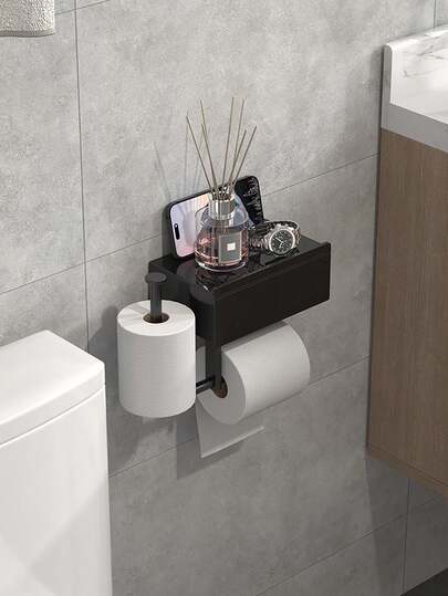 1pc Wall-Mounted Tissue Box, Bathroom Paper Towel Holder With Drawer, Self-Adhesive Toilet Paper Dispenser, Suitable For Bathroom Storage Of Toilet Paper & Wet Wipes, Modern Bathroom Decor & Accessories