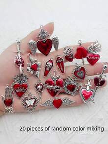 10/20pcs Mixed Random Silver-Plated Enamel Gothic Sacred Heart Alloy Pendant DIY Pendant Earrings Necklace Jewelry Craft Making - A - View 10