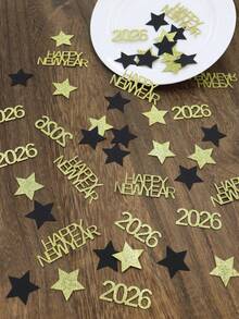 100 件黑色和金色星星，2026 年新年快乐字母形五彩纸屑，适合新年派对装饰 - 黑金色 - 查看 3