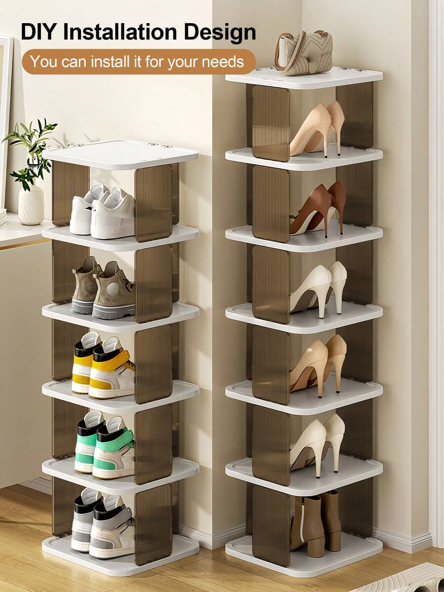 Shoe Rack For Closet, Space Saving Shoe Organizer, Sturdy Storage Shelf, Closet Organizers And Storage, Shoe Cabinet For Upright Or Upside Down, Large Space Fit All Shoe Sizes, Stackable Free Standing Shoe Rack For Entryway, Garage, Corridor, Apartment Essentials, Home Organization - Trắng và Nâu - Xem 1