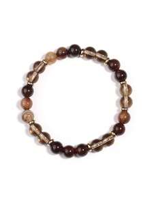 YAUKIA 8mm Brown Striped Agate & Smoky Quartz Bracelets, Brown Crystal Energy Healing Protection Bracelet, Harmony, Balance, Yoga Meditation Jewelry - Multicolor - View 8