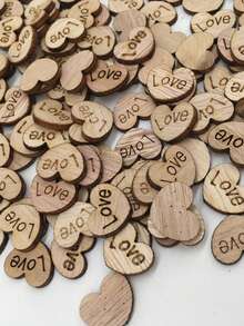 200个/100个木制爱心雕刻装饰配件 浪漫婚礼宴会桌面摆件工艺品 DIY模型屋配件 - 彩色 - 查看 8