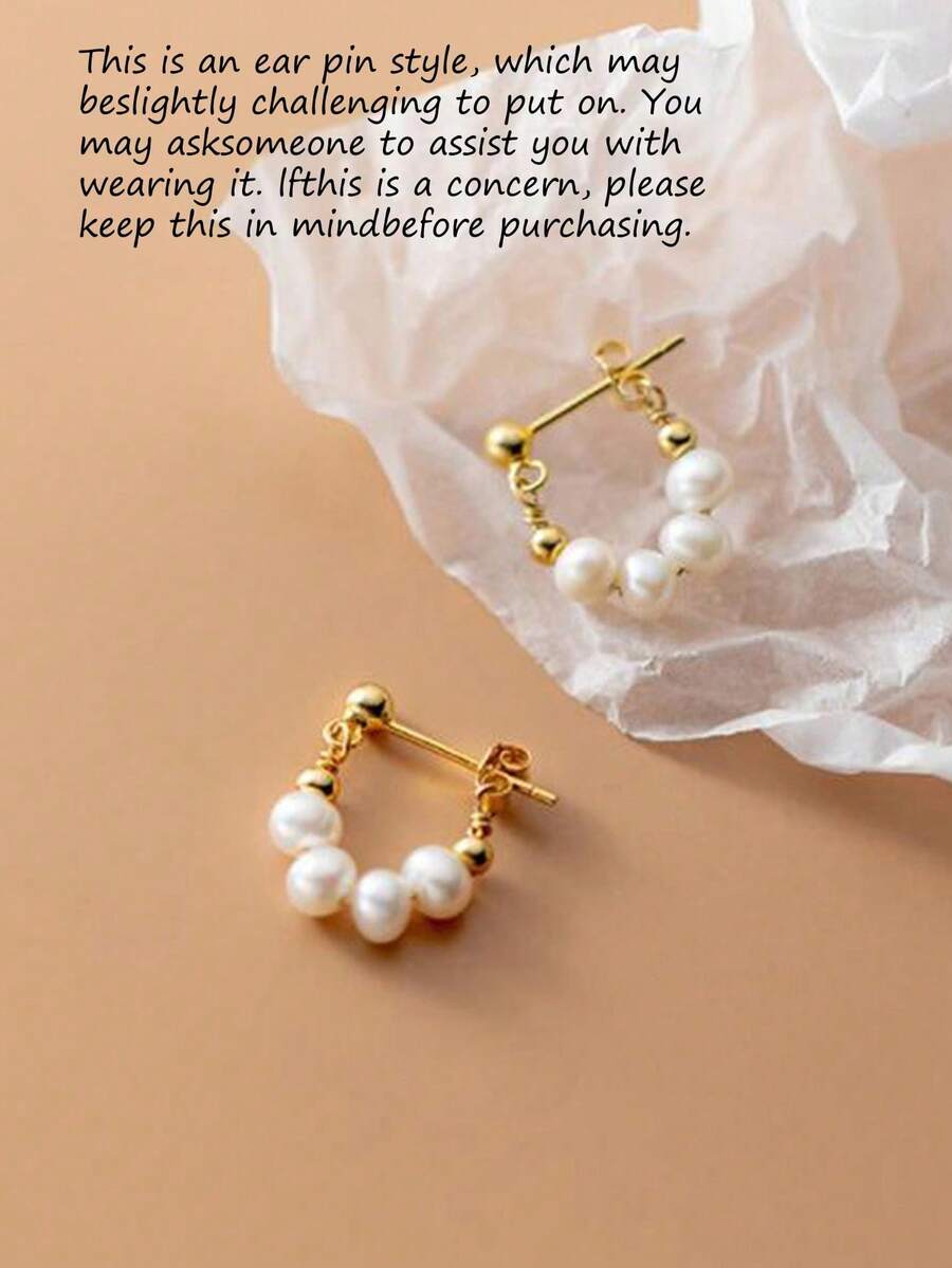 1 Pair Silver Pearl Dangle Earrings, Elegant Design Women Jewelry