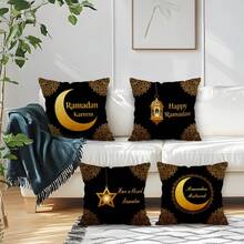 4pcs Ramadan Crescent Moon Pattern Pillow Cover, Single-Sided Printed Cushion Cover, Suitable For Living Room, Bedroom, Home Decor, All Season - Multicolor - View 8