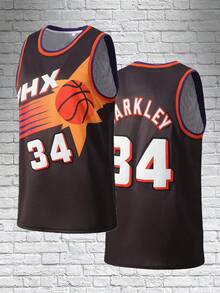 Atonmore 男式篮球球衣，34 码，黑色，刺绣和缝制篮球背心，无袖运动上衣 - 黑色 - 查看 1