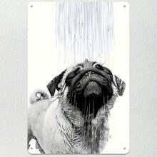 2D Flat, 1pc Adorable Pug In Rain Art Poster - Black And White Aluminum Decorative Sign, 8x12 Inch (20x30cm), Perfect For Living Room, Bedroom, Office, Restaurant & Bar Decor, Modern, Chic & Creative - 彩色 - 查看 1