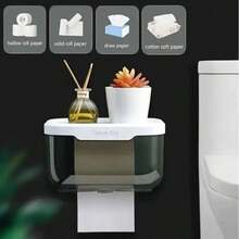 1pc Toilet Paper Holder Wall-Mounted Waterproof Toilet Paper Holder Bathroom Roll Holder Sticky Toilet Paper Roll Holder With Drawer Bathroom Paper Towel Box Household Cleaning Tools Bathroom Accessories - Multicolor - View 5