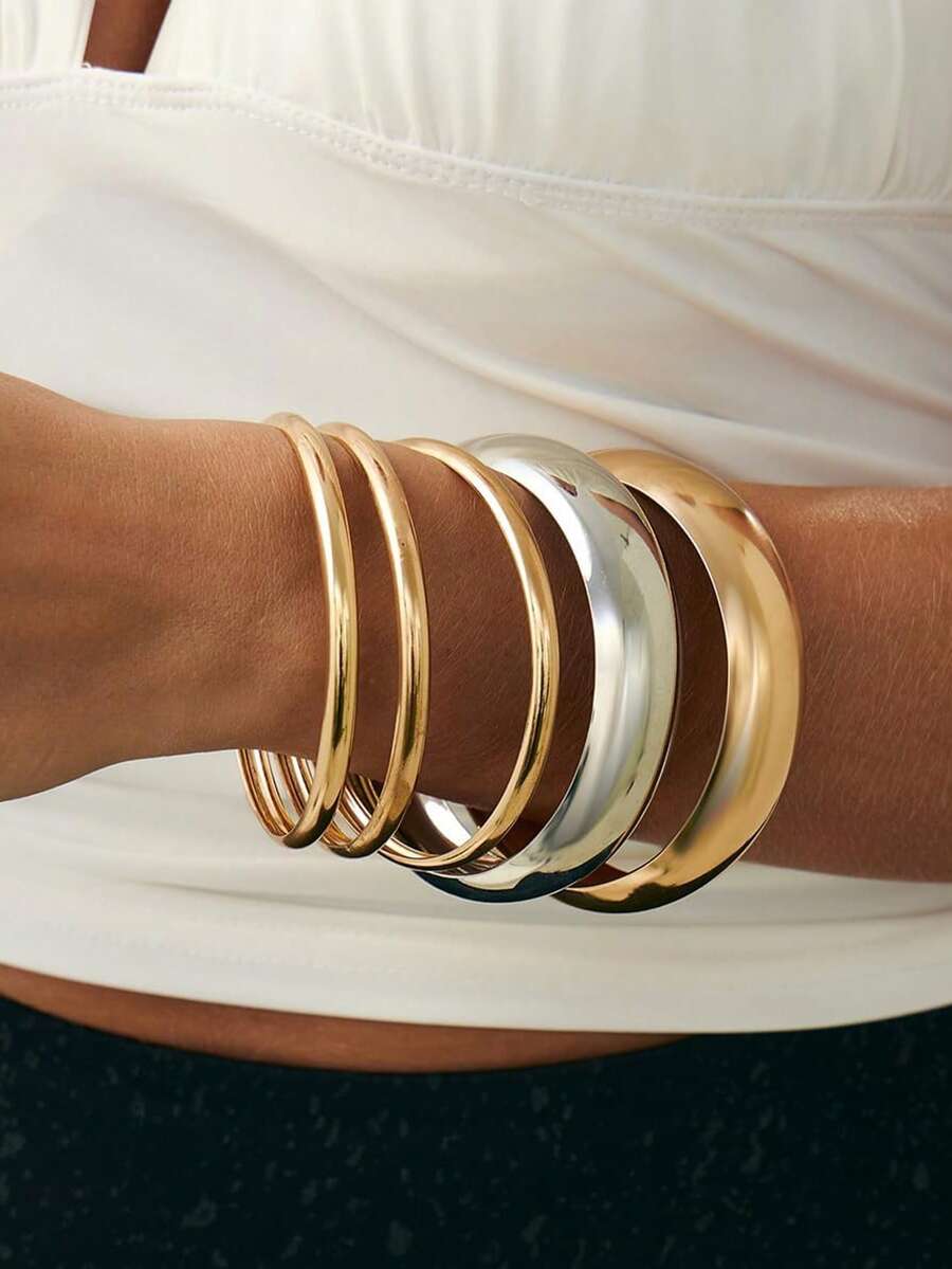 17KM Set de 5 pulseras de metal con diseño geométrico exagerado inspirado en monedas vintage, adecuado para hermanas, parejas, vacaciones, citas, uso casual diario, fiestas, bodas, regalos de Navidad y San Valentín