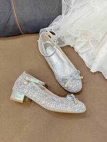 1 Pair Round Toe High Heel Shoes, Suitable For Parties, School, Everyday Wear, All Occasions - Silver - View 14