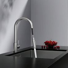 Ausziehbarer Küchenwasserhahn mit Brause - Hochdruck-Armatur, 360° drehbar, Edelstahl - Gebürstetes Nickel - Übersicht 2
