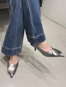 2025 New 5CM Low Heel Shoes, Metal Disc Pointed Toe Thin Heel Pumps, Women's Comfortable Commuting Shoes,Stiletto Heels - Silver - View 2