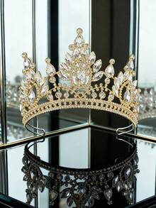 1pc Luxury Gold Bridal Crown Headpiece, Suitable For Wedding, Birthday Party, Photography