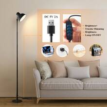 1PC 57 Inch Modern Led Floor Lamp, Simple Floor Lamp, Adjustable Brightness Desktop Reading Lamp, Stylish Standing Lamp, Touch Switch, Suitable For Bedroom, Living Room, Height Adjustable, USB Powered, 3000K-6500K Dimmable, Brightness Adjustable - Black - View 10