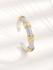 1枚时尚简约18K镀金铜锆石戒指，适合女性日常佩戴和节日礼物 - 彩色 - 查看 5