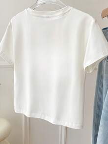 白色露脐短款上衣，性感风格，夏季新款，短袖T恤，印花露脐T恤，百搭休闲女装 - 白色 - 查看 3