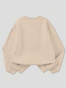 Vintage Letter Print Round Neck Plus Size Women's Long Sleeve Sweatshirt, Suitable For Wearing In Autumn And Winter, Plush Fabric, Skin-Friendly And Warm. - Apricot - View 2