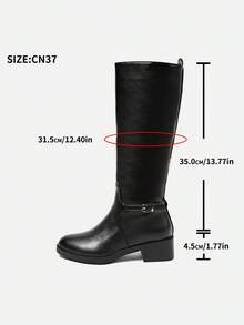 Botas altas de montar de tacón grueso y puntera redonda para mujer, estilo británico de tacón ancho para otoño/invierno - Negro - Ver 7
