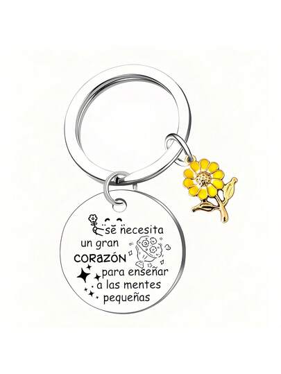 Llavero de Agradecimiento al Maestro (Versión en Español) - Encanto de Girasol Amarillo y Cita Sincera para Educadores