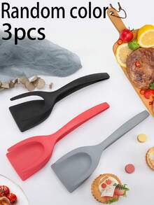 3/1pc 2-In-1 Spatula And Tongs, Non-Stick Pancake Flipper, Egg Flip Tongs, Kitchen Egg Turning Spatula, Omelette Spatula Egg Tongs, Multi-Purpose Non-Stick Kitchen Tools, Omelette Maker Cooking Utensils For Steak, Omelette, Pancake, Egg, Grill (Red, Black, Grey) - Multicolor - View 6