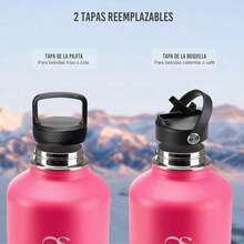 Termo de Acero Inoxidable con 2 Tapas, Termo Para Caf, Agua Fra 24 Horas o Caliente 12 Horas, Tapa Hermtica Antigoteo, Botella de Agua Metlica para Gimnasio, Sin BPA Blanco - Negro, 1200ml - Rosa + 2 Litros - Ver 4