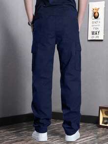 1pc Tween Boys Minimalist Outdoor Sports Multi-Pocket Cargo Pants, Spring & Autumn - Navy Blue - View 2