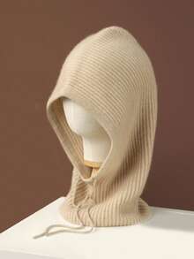 1件套男女通用100%羊毛针织拉法帽围巾套装，时尚保暖防风护耳帽围巾组合，适合秋冬季节 - 彩色 - 查看 5