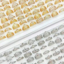 10 件时尚优雅合成锆石不锈钢戒指女式混合风格闪亮结婚戒指珠宝派对礼物不褪色 - 10個不銹鋼婚禮戒指 - 查看 18