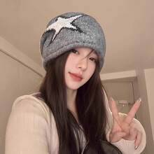 New Autumn And Winter Knitted Wool Pullover Hat With Fleece, Large Head Circumference, Ear Protection, Cold Weather Hat, Rolled Edge Slouchy Beanie - 黑色 - 查看 2