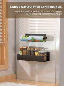 1/2pcs Black Metal Magnetic Storage Rack, Floating Magnetic Hanging Shelf, Organizer Rack, Suitable For Kitchen, Bathroom, Refrigerator, Microwave, Washing Machine Side, No Drilling Multi-Purpose Shelf, Practical Rack - Multicolor - View 11