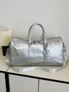 حقيبة سفر ذات سعة كبيرة بلون أحادي قطعة واحدة، حقيبة يد مقاومة للماء، حقيبة رياضة خفيفة الوزن، حقيبة تخزين متعددة الوظائف للطلاب، حقيبة تسوق من البولي يوريثان، باللون الأسود/الفضي، حقيبة كتف يمكن استخدامها للجنسين، حقيبة سفر خفيفة الوزن، حقيبة كروسبودي رسمية للرجال