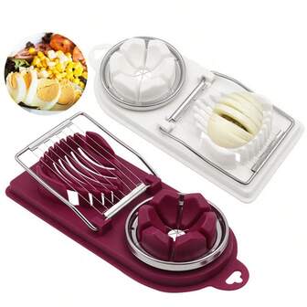 2-In-1 Egg Slicer, Multifunctional Egg Cutter Tool For Deviled Eggs, Pickled Eggs, Hard Boiled Eggs, Precise Cutting, Blade, Non-Slip Handle, Compact Design For Easy Storage, Suitable For Salad, Bento Box And More Cooking Scenarios