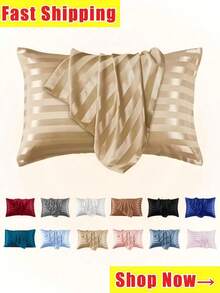 1/2 Pcs Luxury Satin Striped Pillowcase, Super Soft Polyester Envelope Style Pillow Cover, Machine Washable, 80-85 GSM, Cool And Comfortable Feel, Gentle On Hair And Skin, Hotel Quality Bedding Protector, Suitable As A Secret Santa Gift, Valentine's Day Gift, Christmas Gift, Personalized Gift Or Holiday Present For Her - Multicolor - View 10
