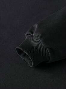 Women's Casual Loose Fit Cotton Sweatshirt With Japanese Letter Print, Versatile For Autumn/Winter - Black - View 8