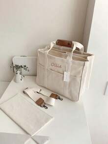 1pc Personalized Diaper Bag, Customized Name Handbag, Multifunctional Diaper Bag For Maternity & Baby, Foldable Mommy Bag, Large Capacity Lightweight Diaper Organizer, Suitable As Christmas, Easter, Spring Festival, Mother's Day, Birthday Gift - Multicolor - View 8